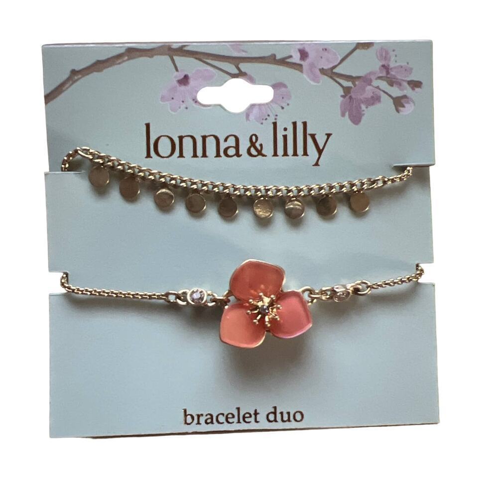 lonna & lilly Pink Flower Bracelet Duo NWT